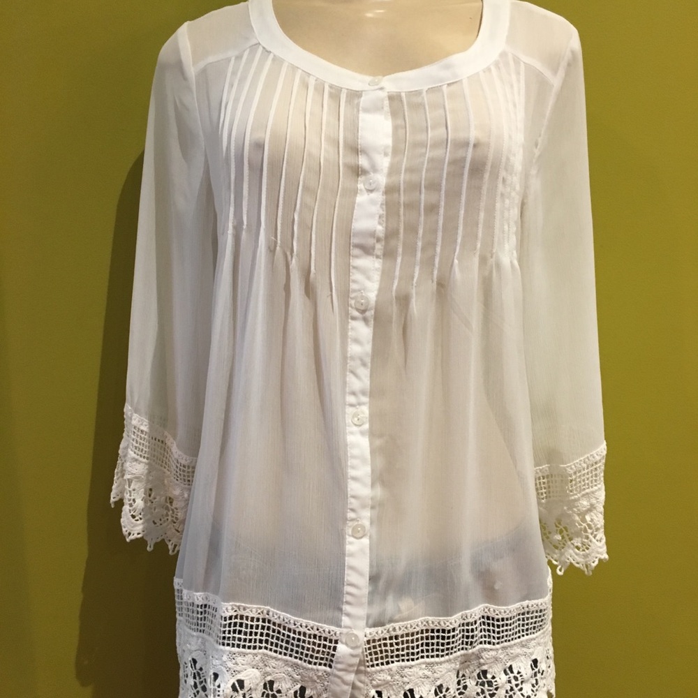 ROZ&ALI Blouse Tunic White Size Medium